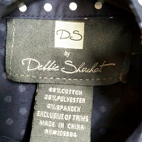 DS by Debbie Shuchat | Retro Style Navy Blue and White Polka Dot Ruffled Blouse - Picture 2 of 9